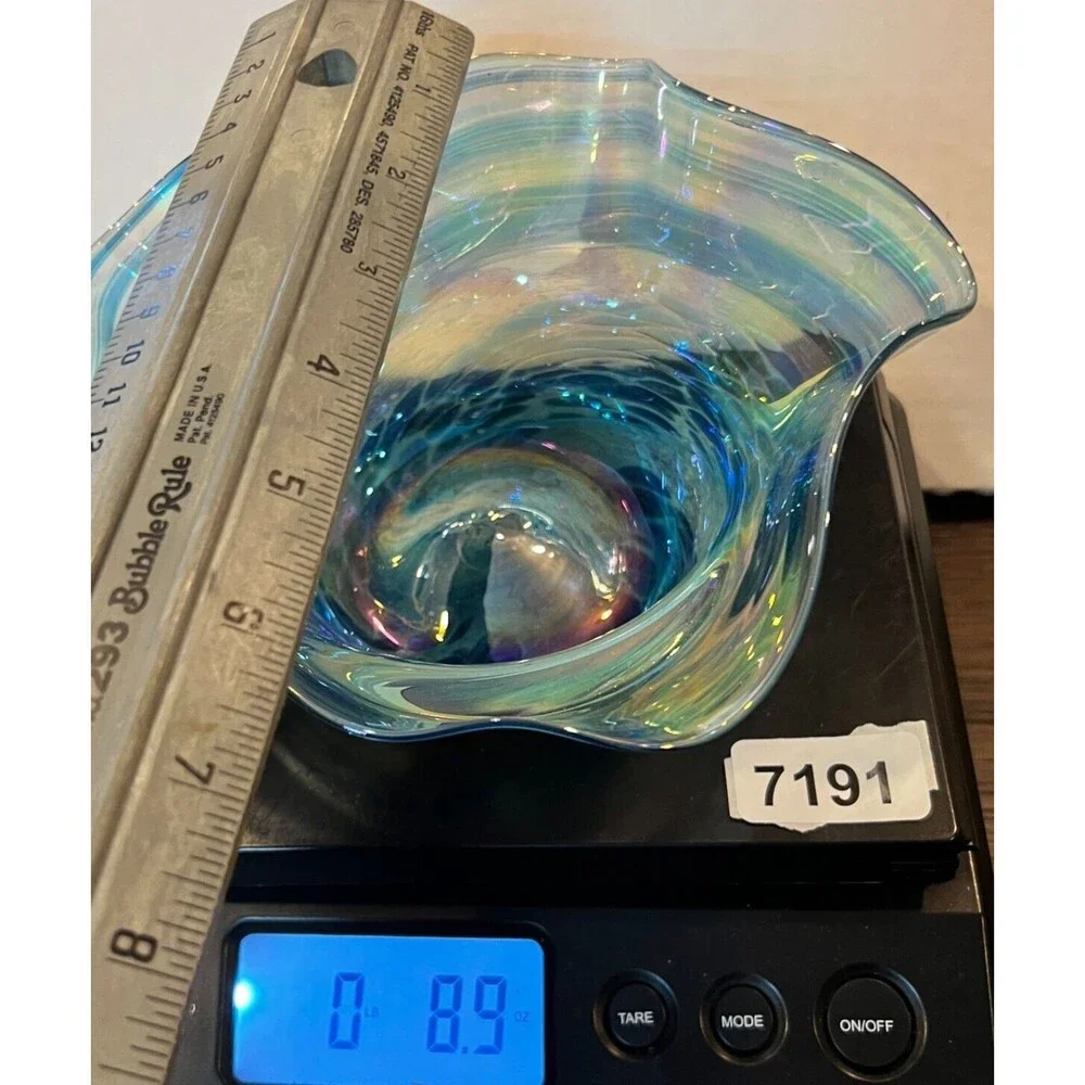 Signed art glass Blue Bowl swirls 2003 glass